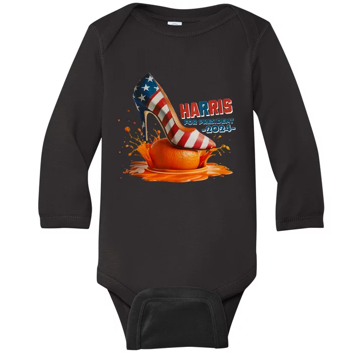 The Orange Crush Harris For President 2024 Patriotic Design Baby Long Sleeve Bodysuit