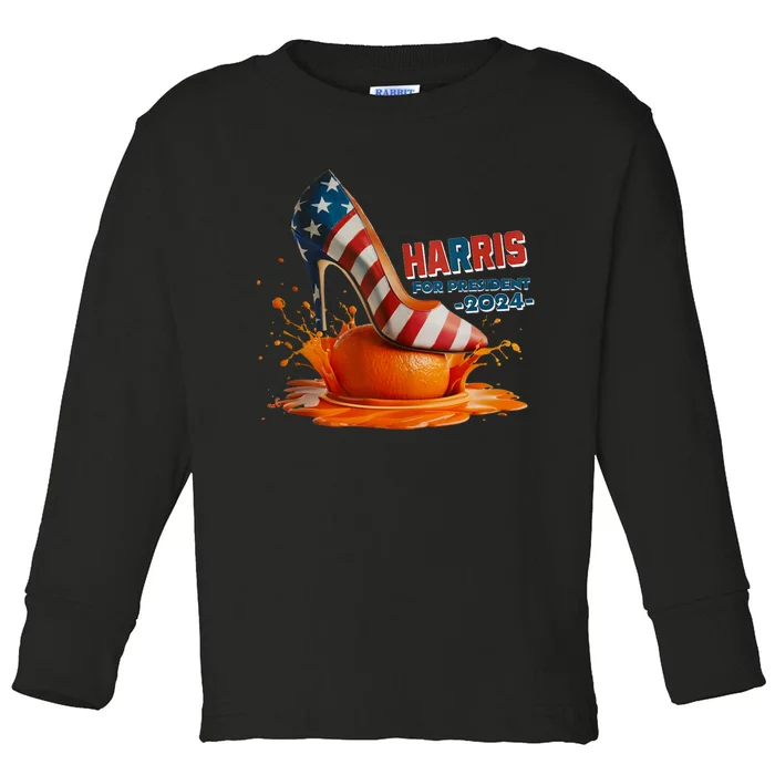 The Orange Crush Harris For President 2024 Patriotic Design Toddler Long Sleeve Shirt