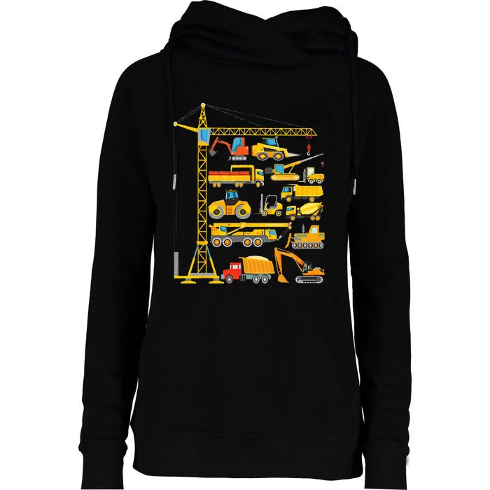 Types Of Construction Excavator Bulldozer Truck Crane Womens Funnel Neck Pullover Hood