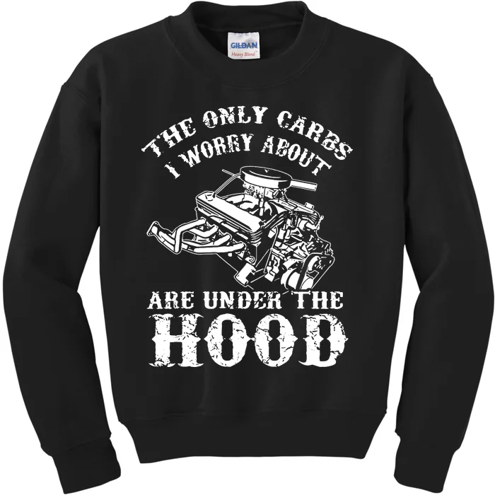 The Only Carbs I Worry V8 Engine Lovers Kids Sweatshirt