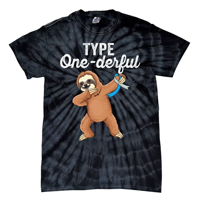 Type Onederful cute dabbing sloth Type 1 Diabetes Awareness Tie-Dye T-Shirt