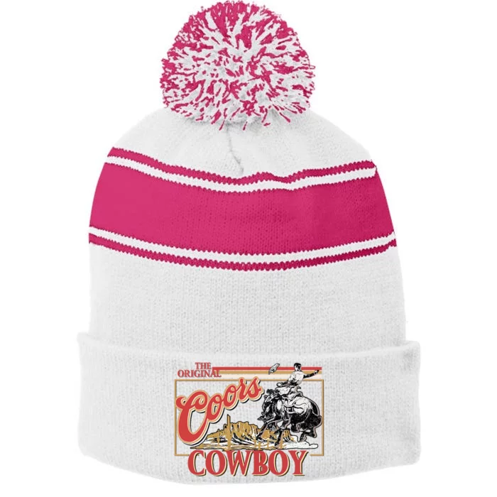 The Original Co.Ors Cowboy Heather Western Desert Cactus Stripe Pom Pom Beanie