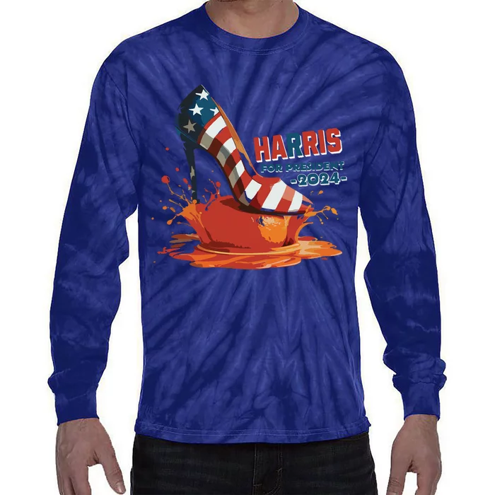 The Orange Crush Harris For President 2024 Patriotic Tie-Dye Long Sleeve Shirt