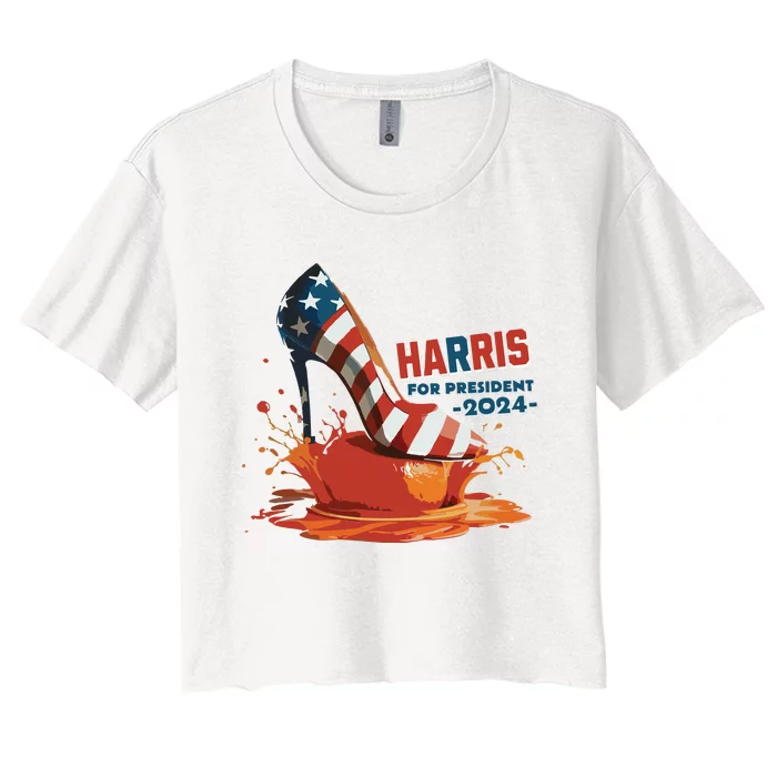 The Orange Crush Harris For President 2024 Patriotic Women's Crop Top Tee