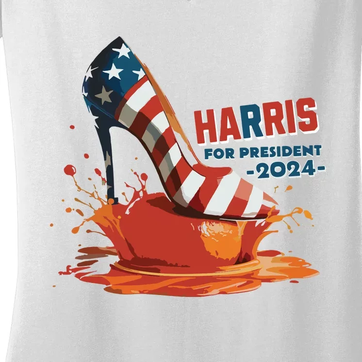 The Orange Crush Harris For President 2024 Patriotic Women's V-Neck T-Shirt