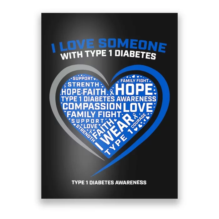 Type one diabetic T1D  warrior Diabetes Awareness Blue Ribbon Poster