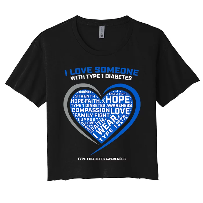 Type one diabetic T1D  warrior Diabetes Awareness Blue Ribbon Women's Crop Top Tee