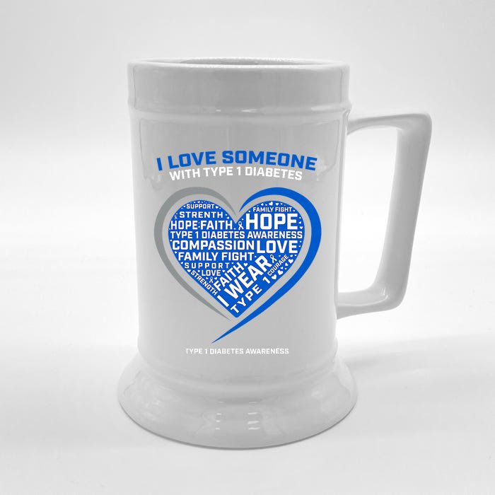 Type one diabetic T1D  warrior Diabetes Awareness Blue Ribbon Front & Back Beer Stein