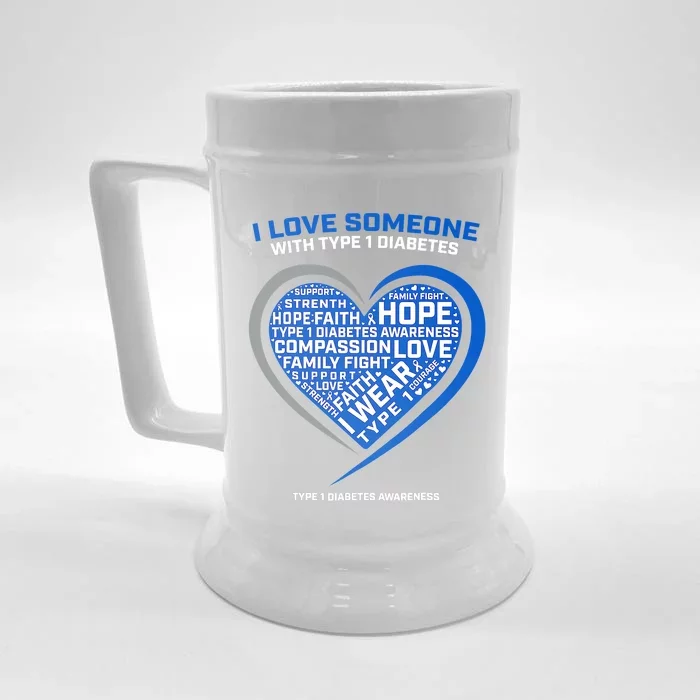 Type one diabetic T1D  warrior Diabetes Awareness Blue Ribbon Front & Back Beer Stein