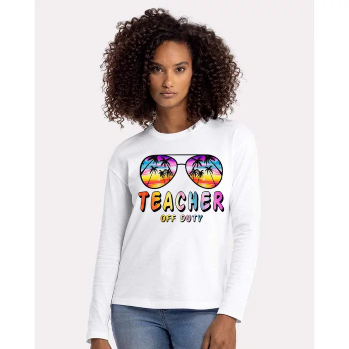 Teacher Off Duty Rainbow Sunglasses Palm Beach End Of School Womens Cotton Relaxed Long Sleeve T-Shirt