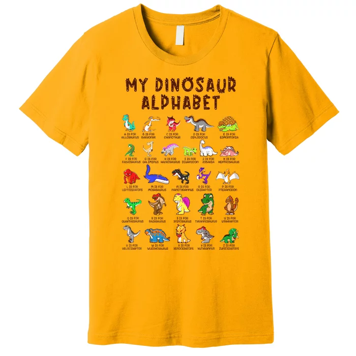 Types Of Dinosaurs Alphabet Dino Identification Premium T-Shirt