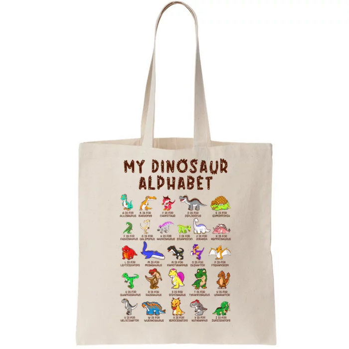 Types Of Dinosaurs Alphabet Dino Identification Tote Bag