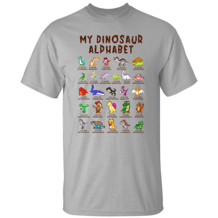 Types Of Dinosaurs Alphabet Dino Identification Tall T-Shirt