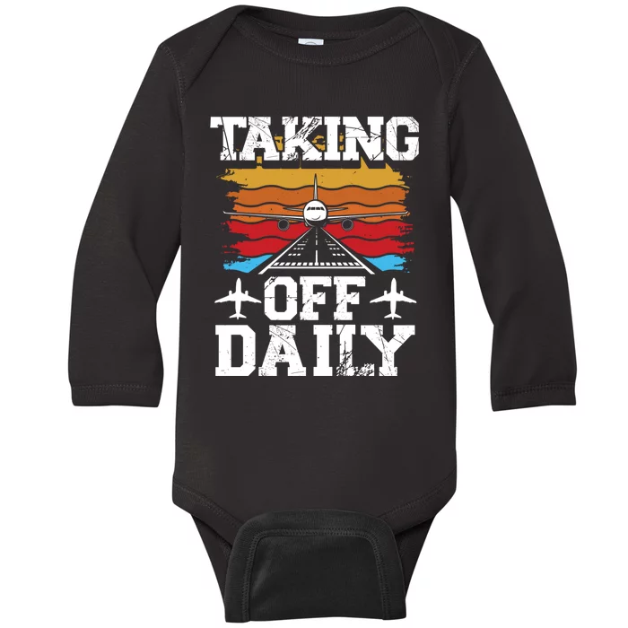 Taking Off Daily Aviation Airline Pilot Baby Long Sleeve Bodysuit