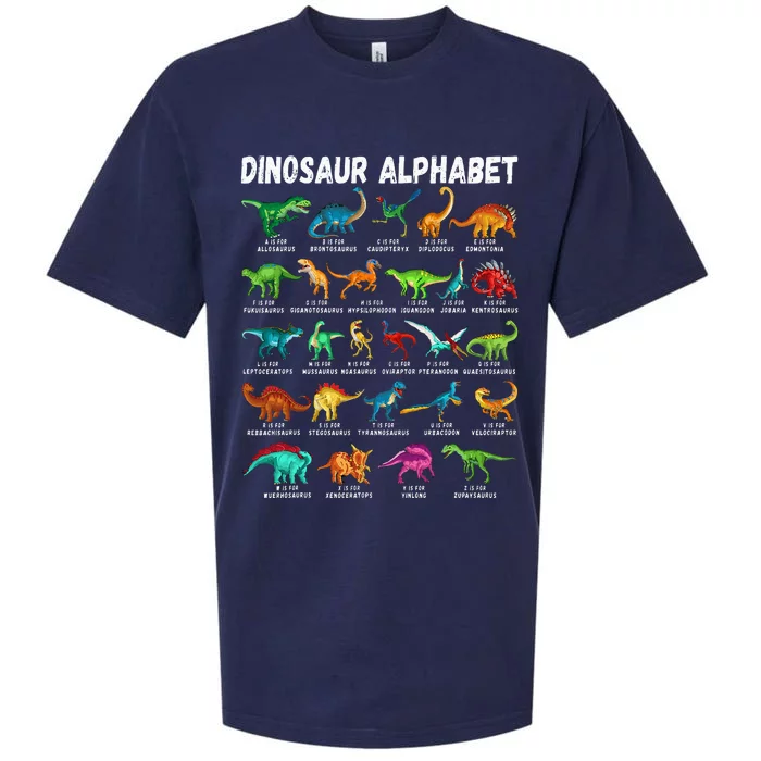 Types Of Dinosaurs Alphabet Az Abc Dino Identification Sueded Cloud Jersey T-Shirt