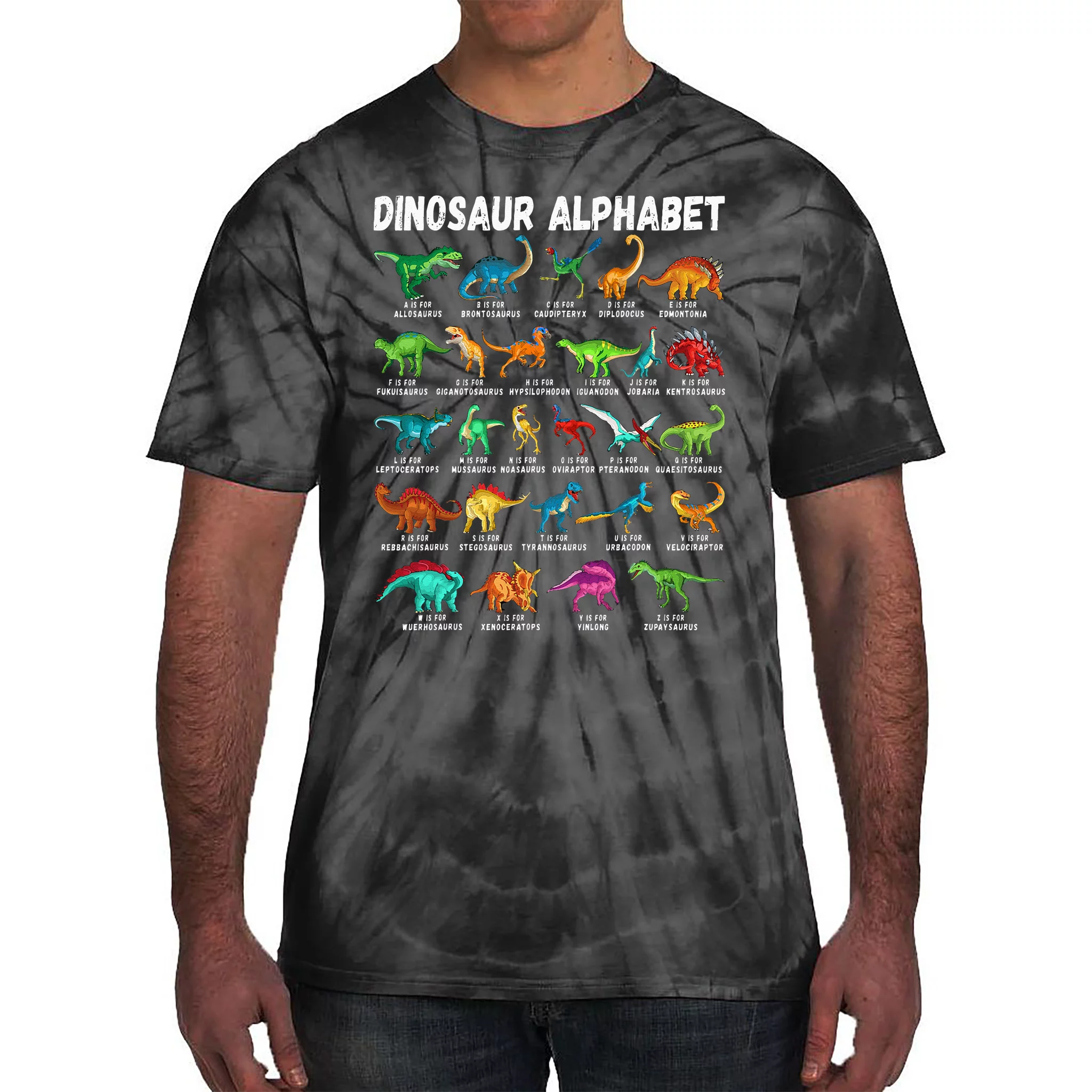 Types Of Dinosaurs Alphabet A Z ABC Dino Identification Tie-Dye T-Shirt ...