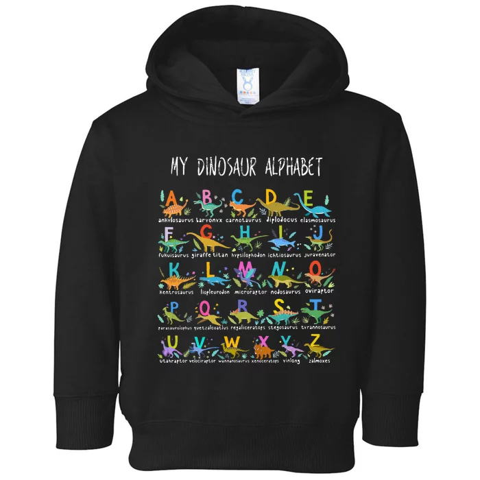 Types Of Dinosaurs Alphabet Az Abc Dino Toddler Hoodie