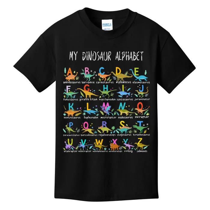 Types Of Dinosaurs Alphabet Az Abc Dino Kids T-Shirt