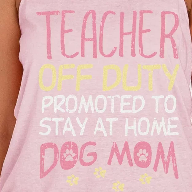 Teacher Off Duty Promoted To Dog Mom Funny Retirement Gift Women's Knotted Racerback Tank