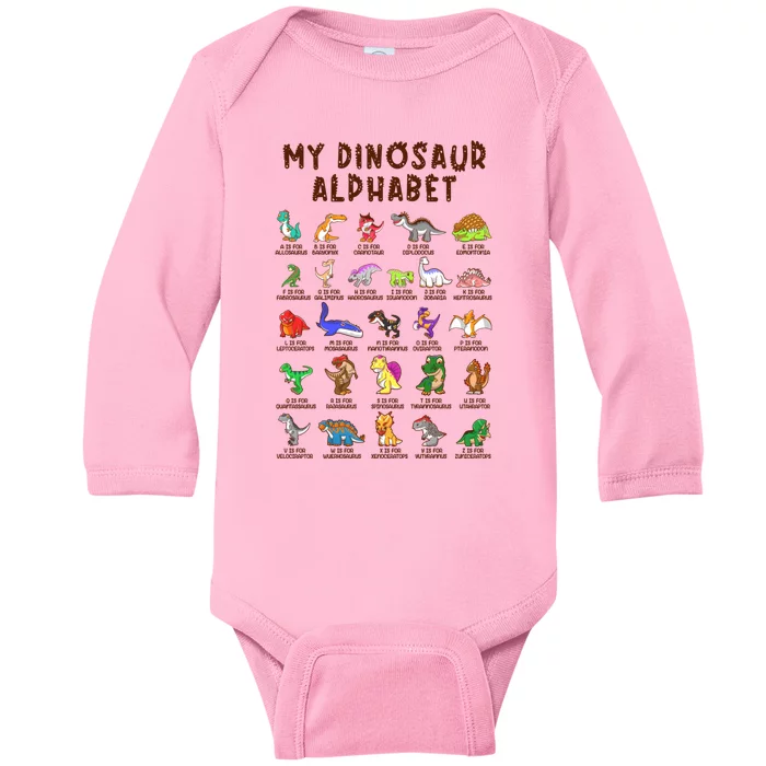 Types Of Dinosaurs Alphabet Dino Identification Meaningful Gift Baby Long Sleeve Bodysuit