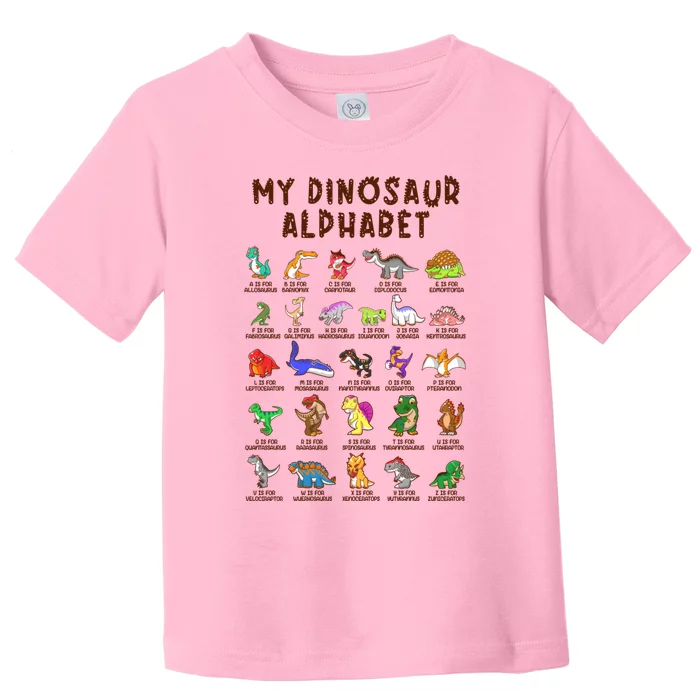 Types Of Dinosaurs Alphabet Dino Identification Meaningful Gift Toddler T-Shirt