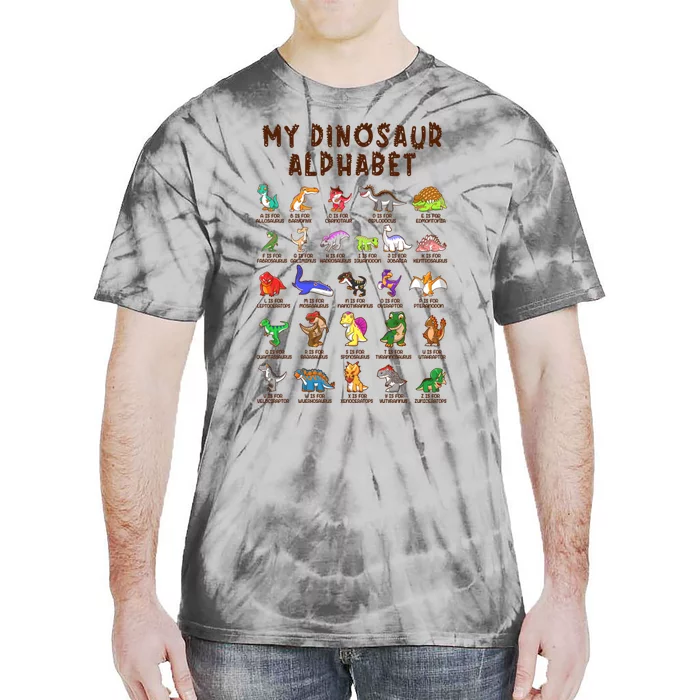 Types Of Dinosaurs Alphabet Dino Identification Meaningful Gift Tie-Dye T-Shirt