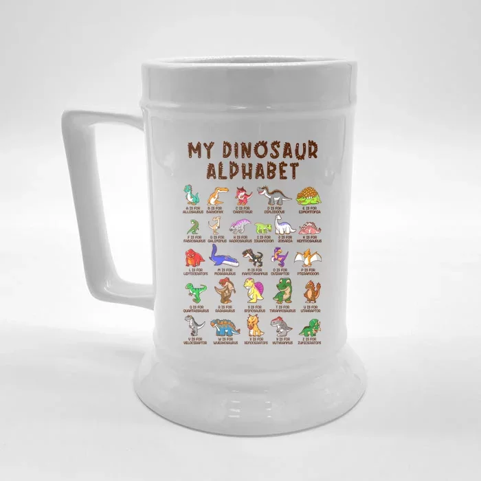 Types Of Dinosaurs Alphabet Dino Identification Meaningful Gift Front & Back Beer Stein