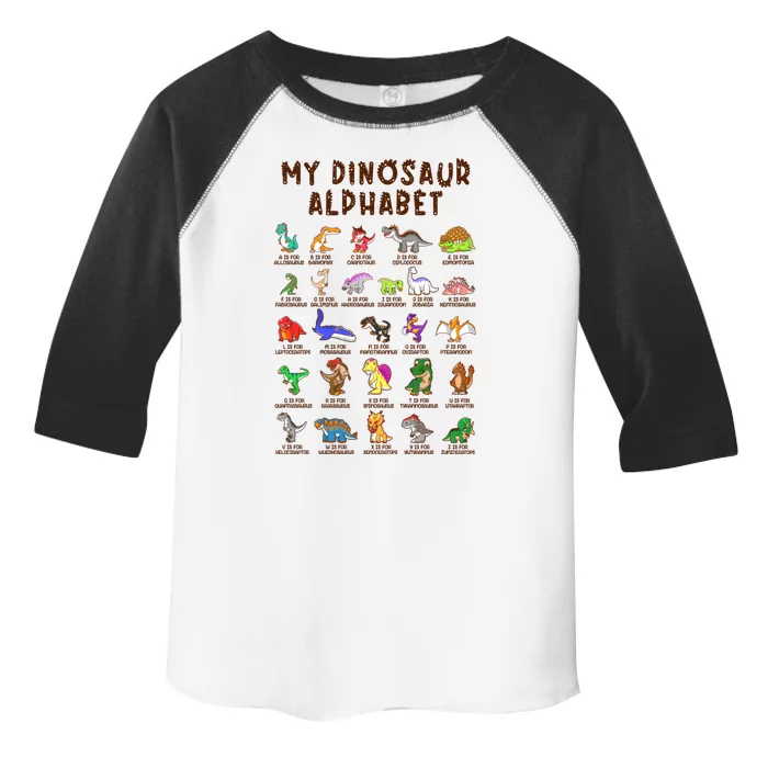 Types Of Dinosaurs Alphabet Dino Identification Meaningful Gift Toddler Fine Jersey T-Shirt