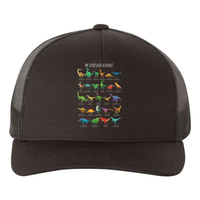 Types Of Dinosaurs Alphabet AZ ABC Dino Identification Yupoong Adult 5-Panel Trucker Hat