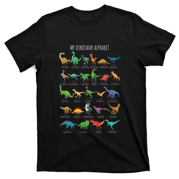 Types Of Dinosaurs Alphabet AZ ABC Dino Identification T-Shirt