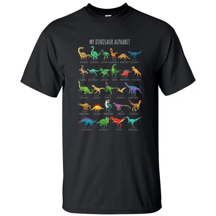 Types Of Dinosaurs Alphabet AZ ABC Dino Identification Tall T-Shirt