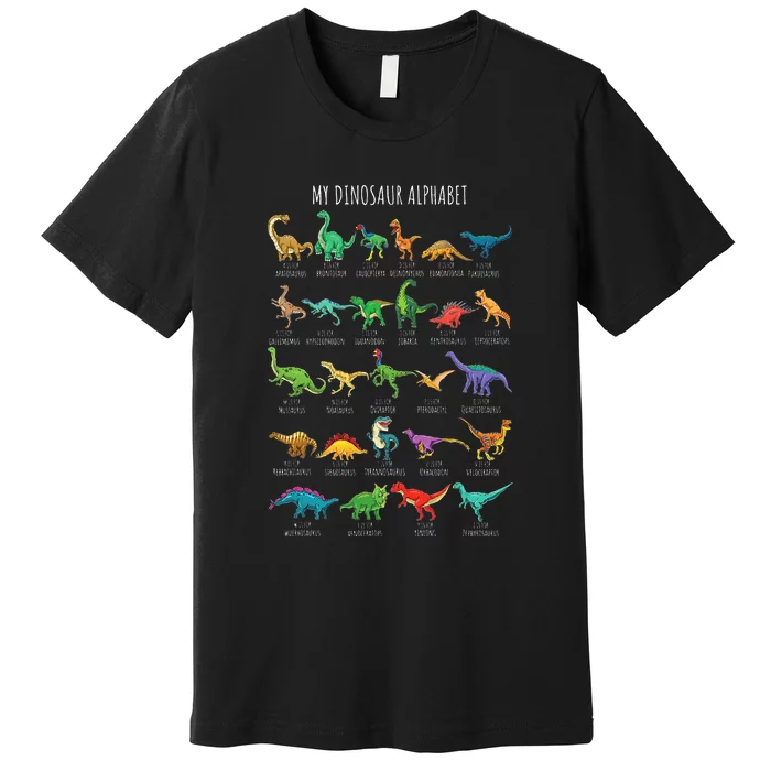 Types Of Dinosaurs Alphabet AZ ABC Dino Identification Premium T-Shirt