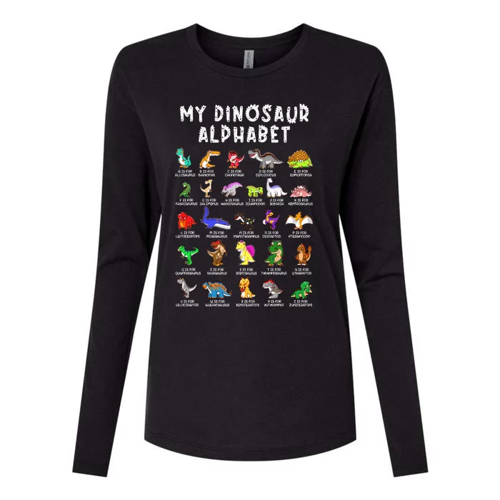 Types Of Dinosaurs Alphabet Dino Identification Womens Cotton Relaxed Long Sleeve T-Shirt