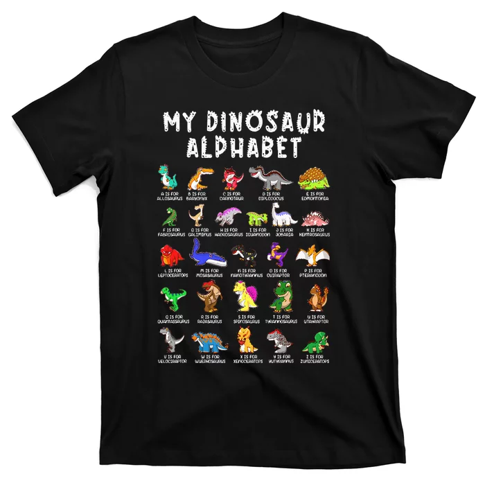 Types Of Dinosaurs Alphabet Dino Identification T-Shirt