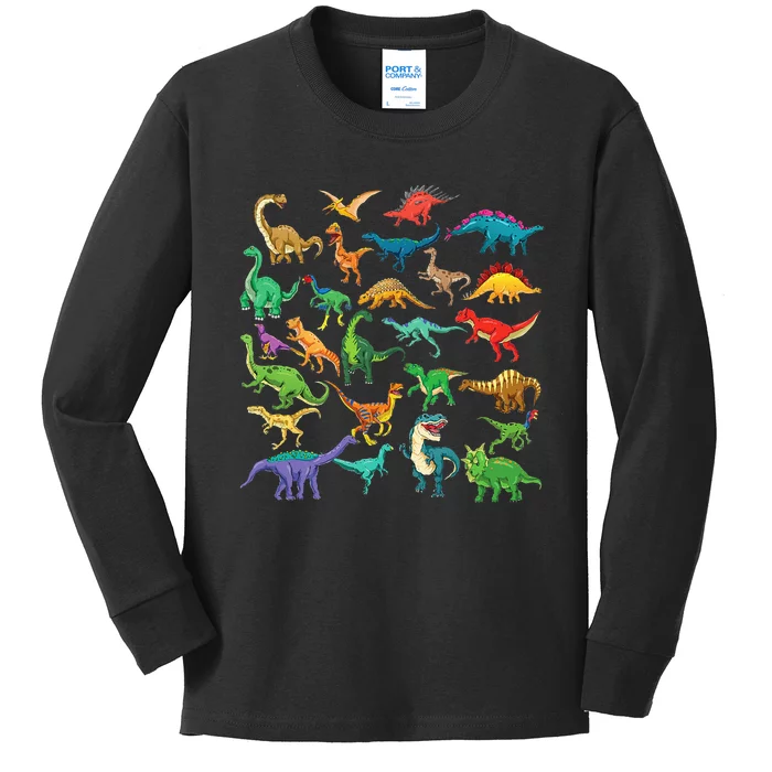 Types Of Dinosaurs Graphics Dino Identification Kids Long Sleeve Shirt