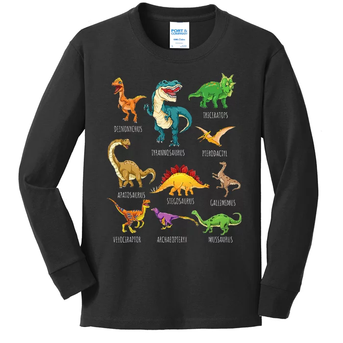 Types Of Dinosaurs Graphics Dino Identification Kids Long Sleeve Shirt