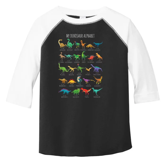 Types Of Dinosaurs Alphabet AZ ABC Dino Identification Toddler Fine Jersey T-Shirt