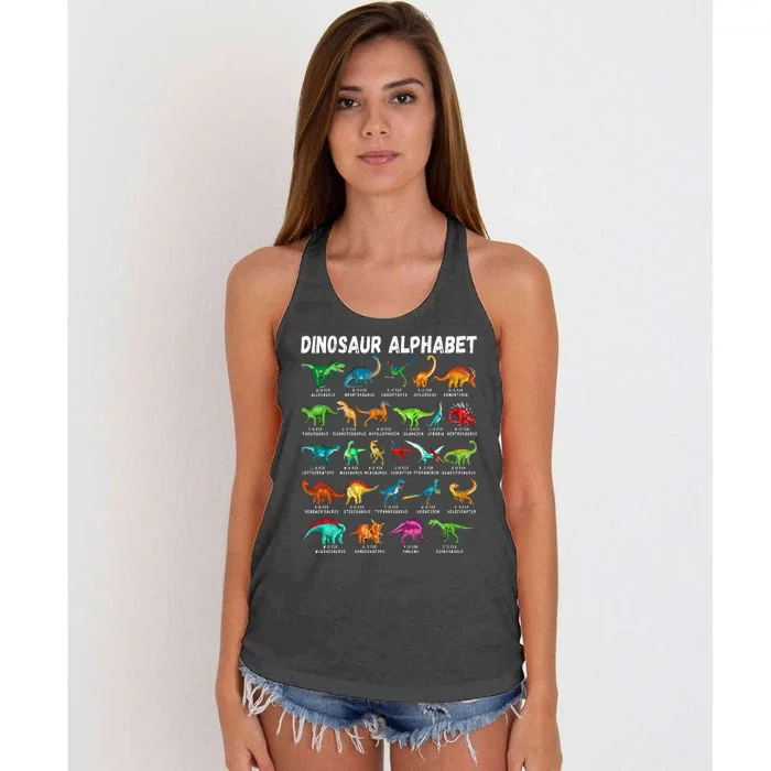 Types Of Dinosaurs Alphabet A Z ABC Dino Identification Women's Knotted Racerback Tank