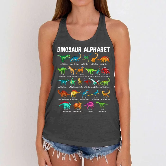 Types Of Dinosaurs Alphabet A Z ABC Dino Identification Women's Knotted Racerback Tank