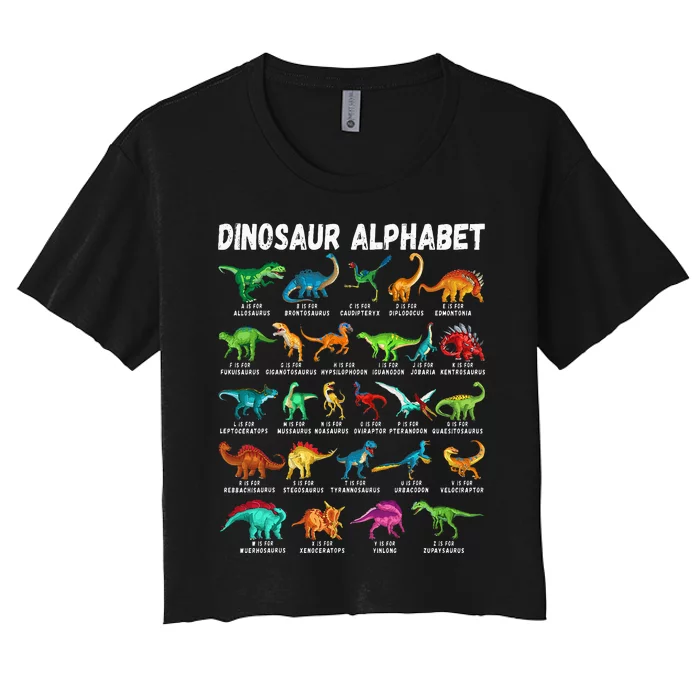 Types Of Dinosaurs Alphabet A Z ABC Dino Identification Women's Crop Top Tee