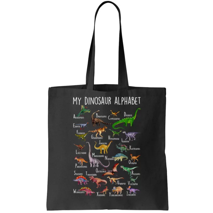 Types Of Dinosaurs Alphabet A Z Abc Dino Rex Identification Tote Bag