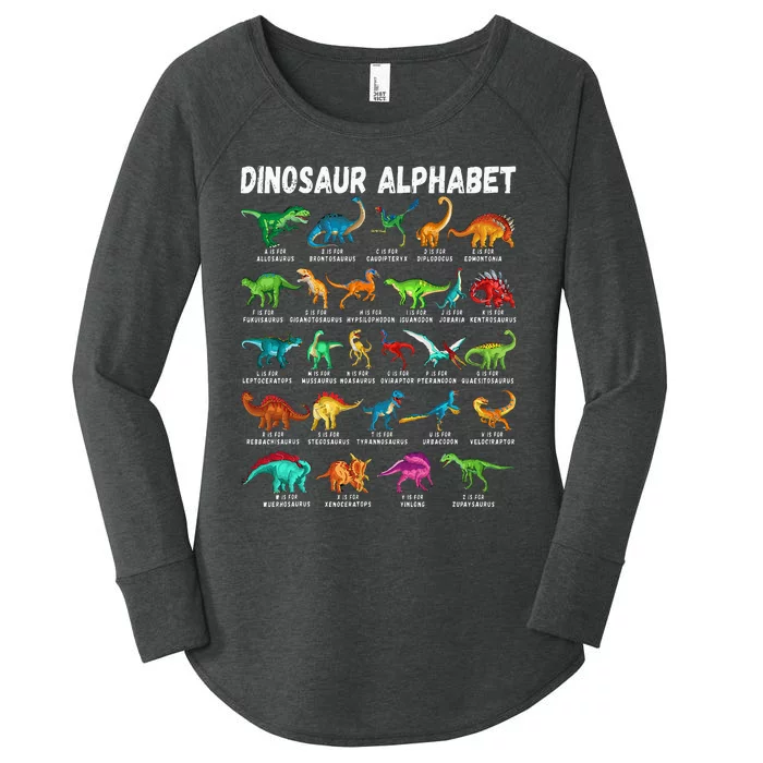 Types Of Dinosaurs Alphabet A Z ABC Dino Identification Women's Perfect Tri Tunic Long Sleeve Shirt