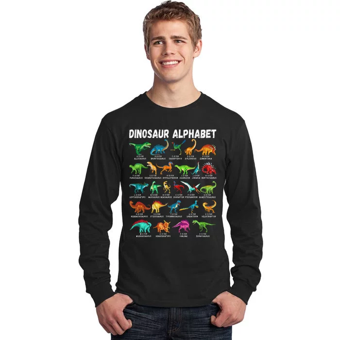 Types Of Dinosaurs Alphabet A Z ABC Dino Identification Tall Long Sleeve T-Shirt