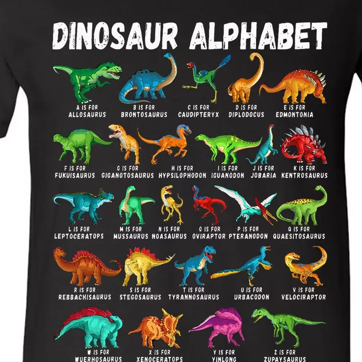 Types Of Dinosaurs Alphabet Az Abc Dino Identification V-Neck T-Shirt