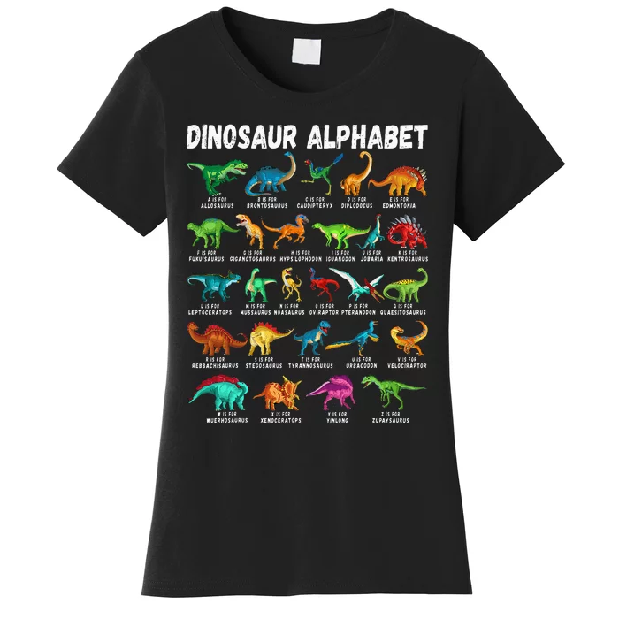 Types Of Dinosaurs Alphabet Az Abc Dino Identification Women's T-Shirt