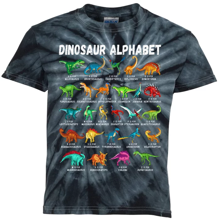 Types Of Dinosaurs Alphabet Az Abc Dino Identification Kids Tie-Dye T-Shirt