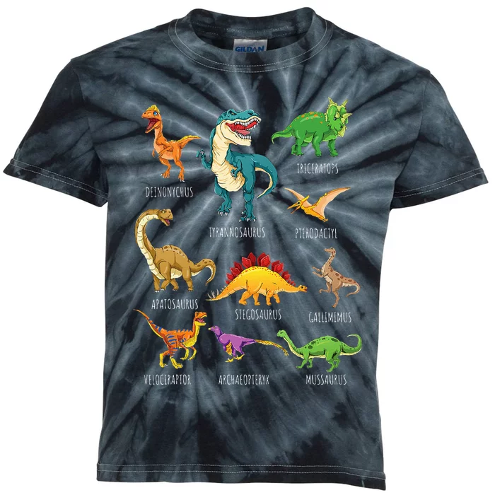 Types Of Dinosaurs Graphics Dino Identification Kids Tie-Dye T-Shirt