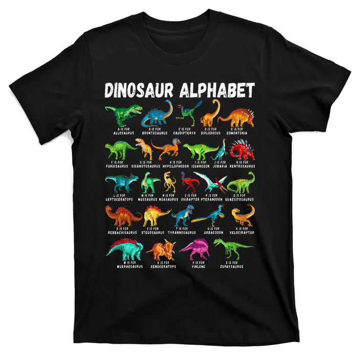 Types Of Dinosaurs Alphabet Az Abc Dino Identification T-Shirt