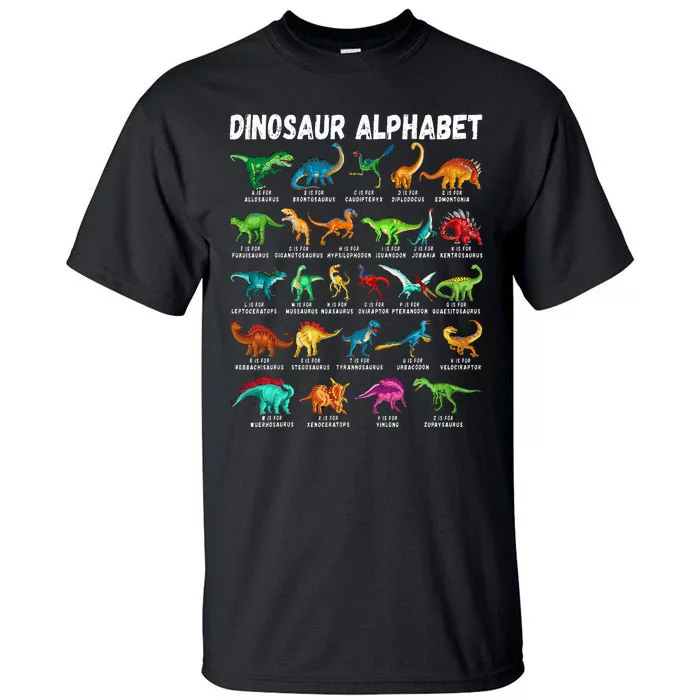 Types Of Dinosaurs Alphabet Az Abc Dino Identification Tall T-Shirt