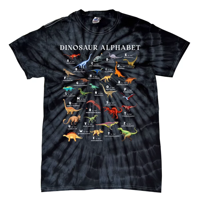 Types Of Dinosaurs Alphabet Abc Dino Identification Az Tie-Dye T-Shirt